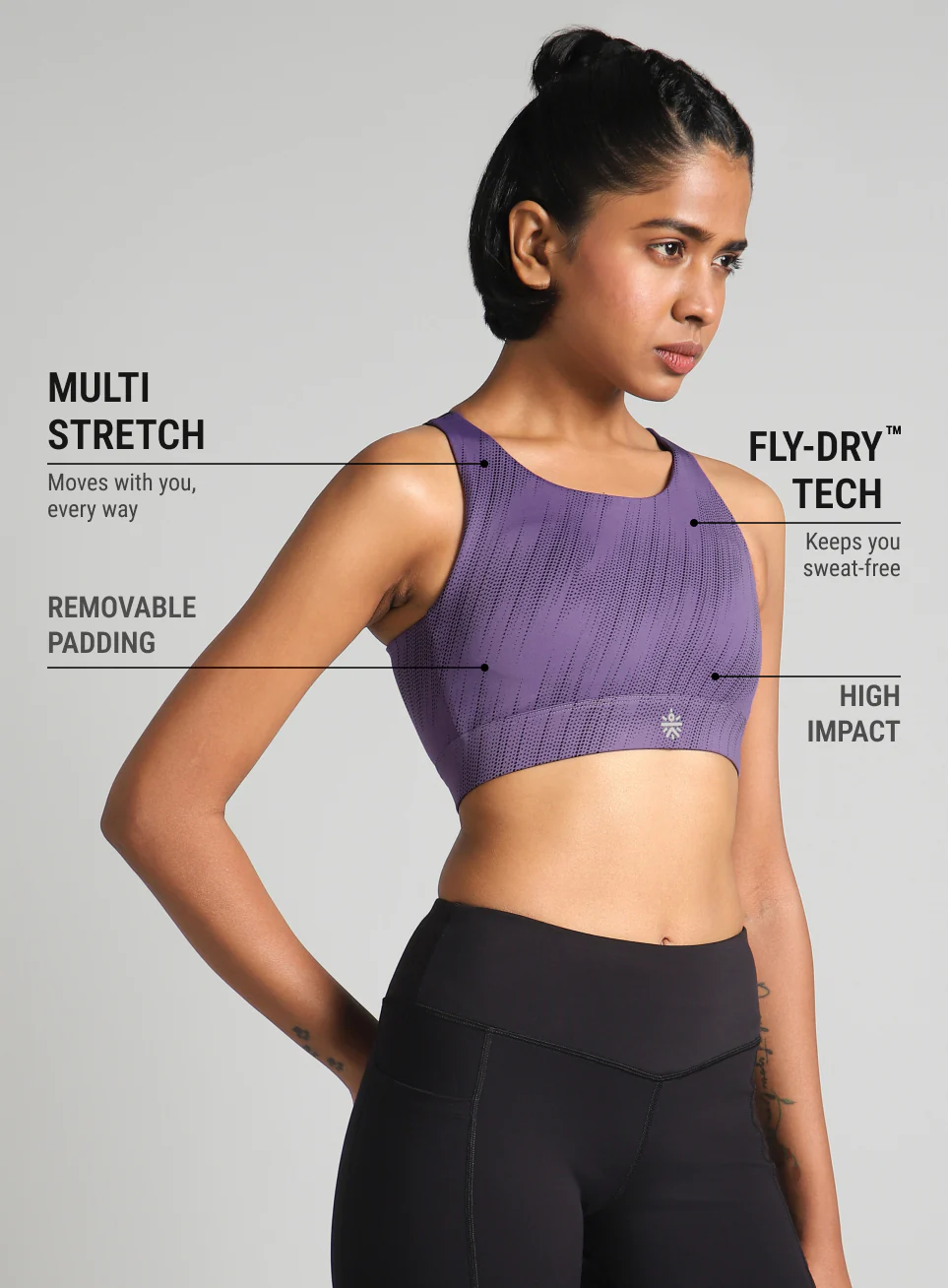 Women's Purple Training Printed High Support Sports Bra - Image 5