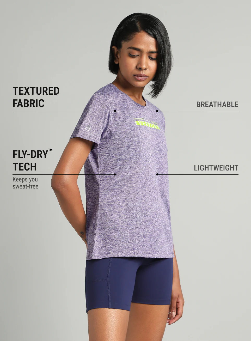 Women's Purple Training Textured T-shirt - Image 5