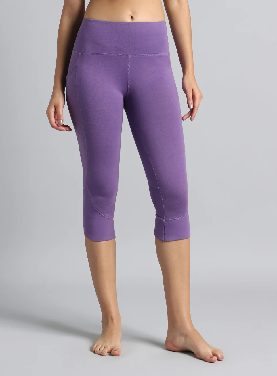 Women's Purple Yoga Flow Cotton Cropped Tights - Image 4