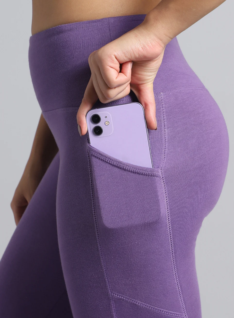 Women's Purple Yoga Flow Cotton Cropped Tights - Image 7