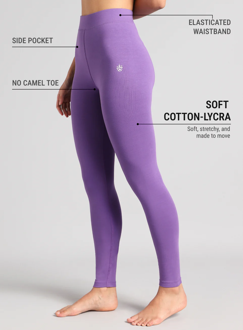 Women's Purple Yoga Flow Cotton Tights - Image 5