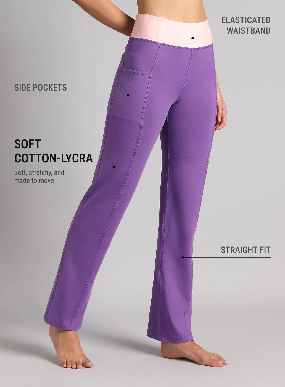 Women's Purple Yoga Straight Fit Trackpants - Image 5