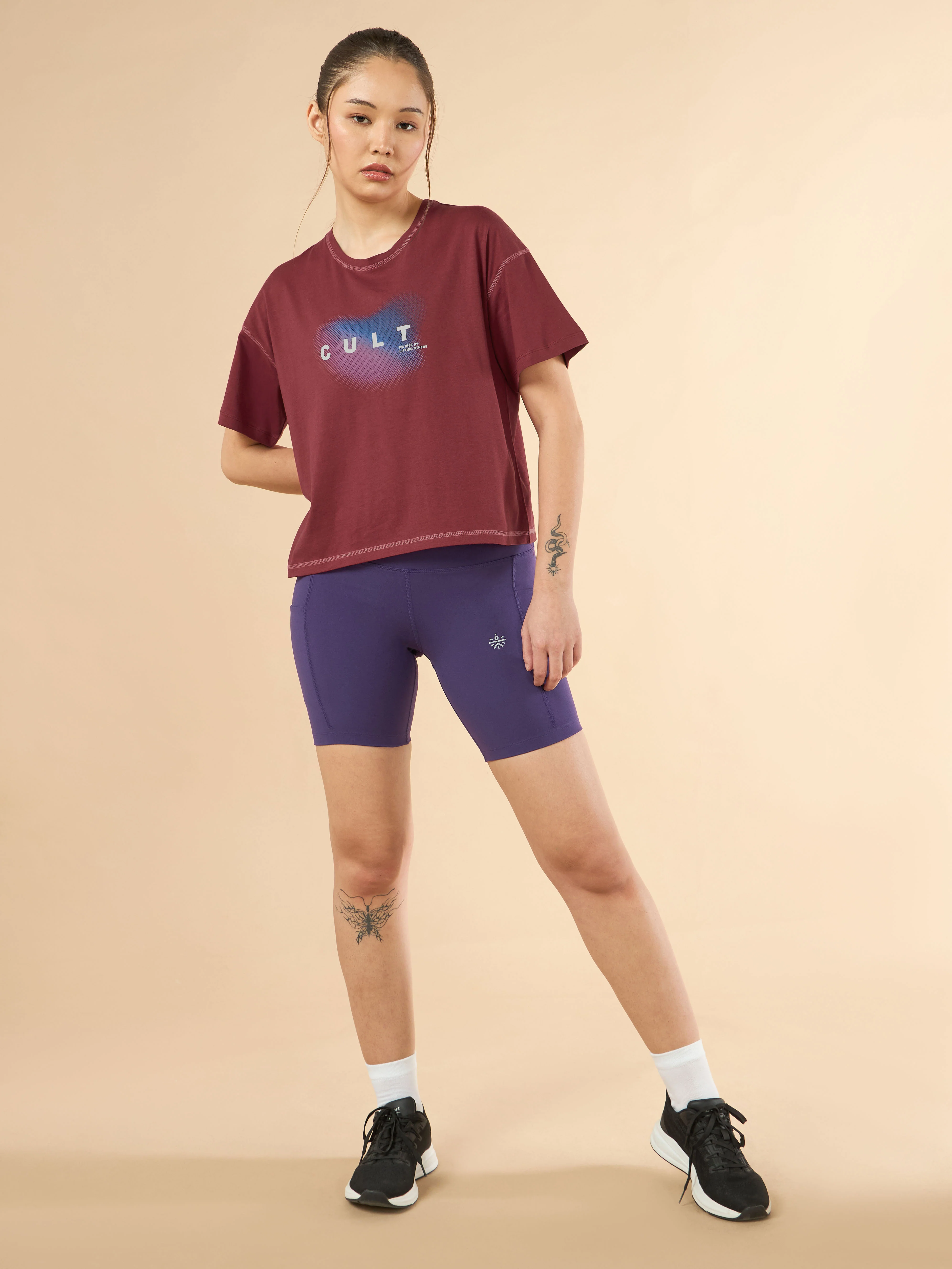 Women's Maroon Cult Spirit Graphic Boxy Crop T-shirt - Image 3