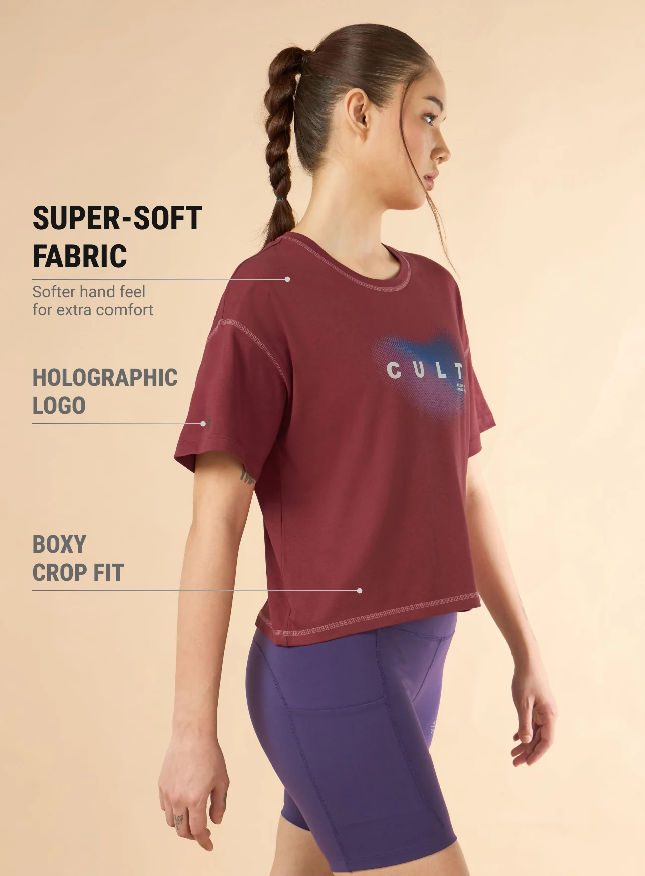 Women's Maroon Cult Spirit Graphic Boxy Crop T-shirt - Image 5