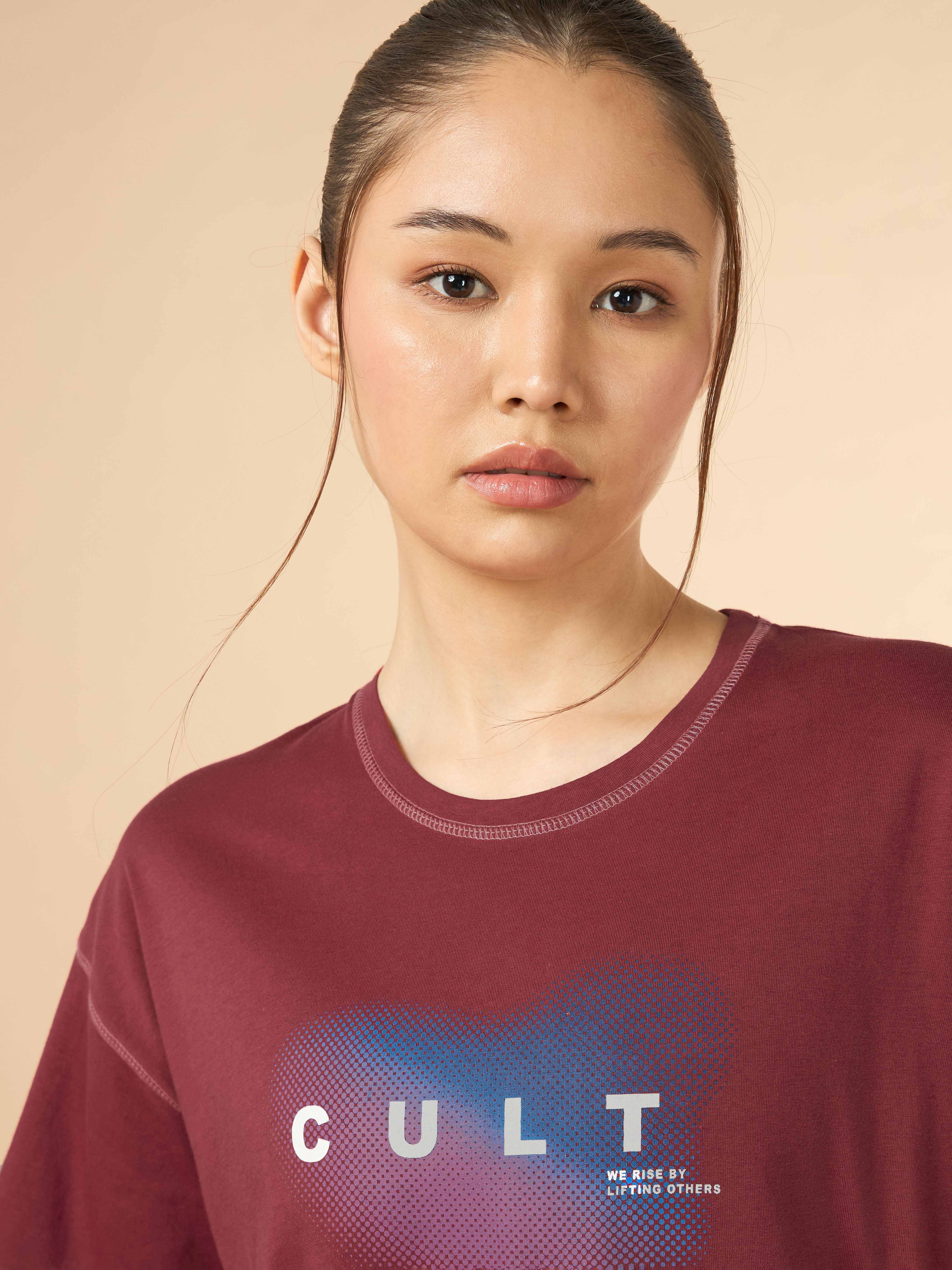 Women's Maroon Cult Spirit Graphic Boxy Crop T-shirt - Image 7