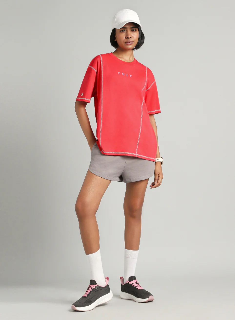 Women's Red Game On Cult Oversized Fit T-shirt - Image 3