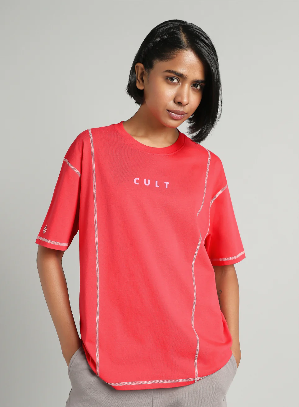 Women's Red Game On Cult Oversized Fit T-shirt - Image 4