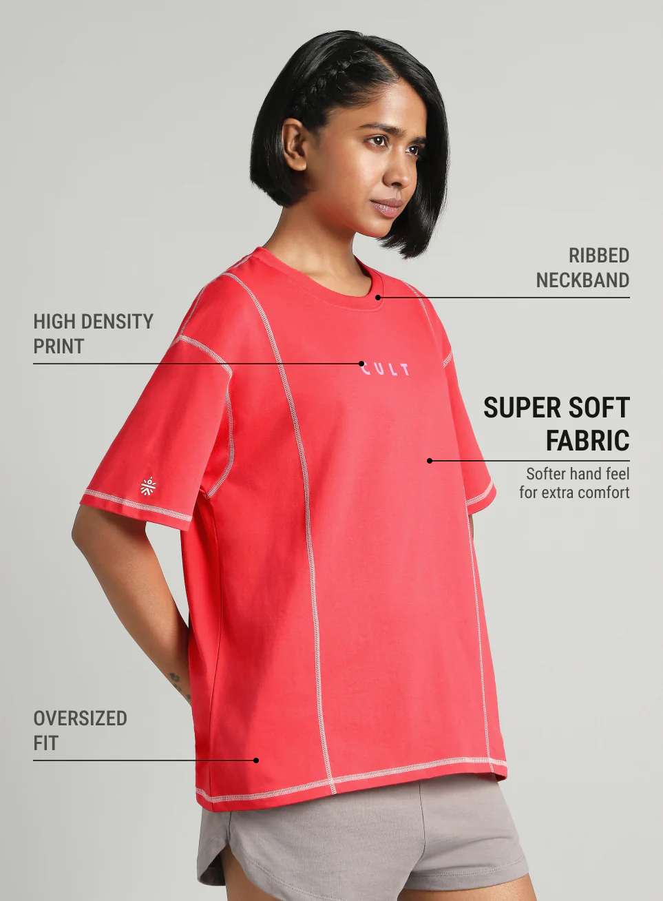 Women's Red Game On Cult Oversized Fit T-shirt - Image 5