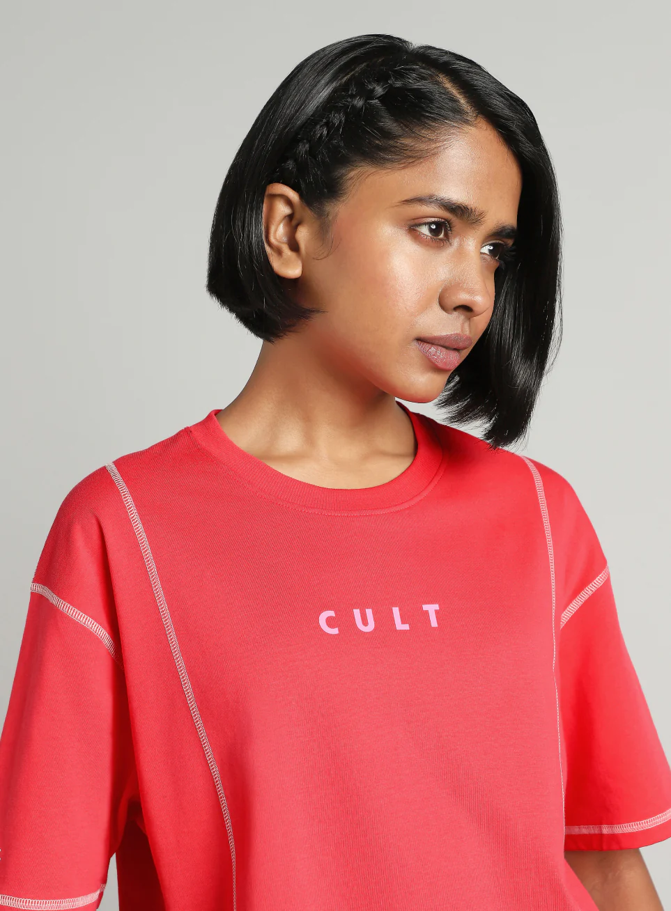 Women's Red Game On Cult Oversized Fit T-shirt - Image 7