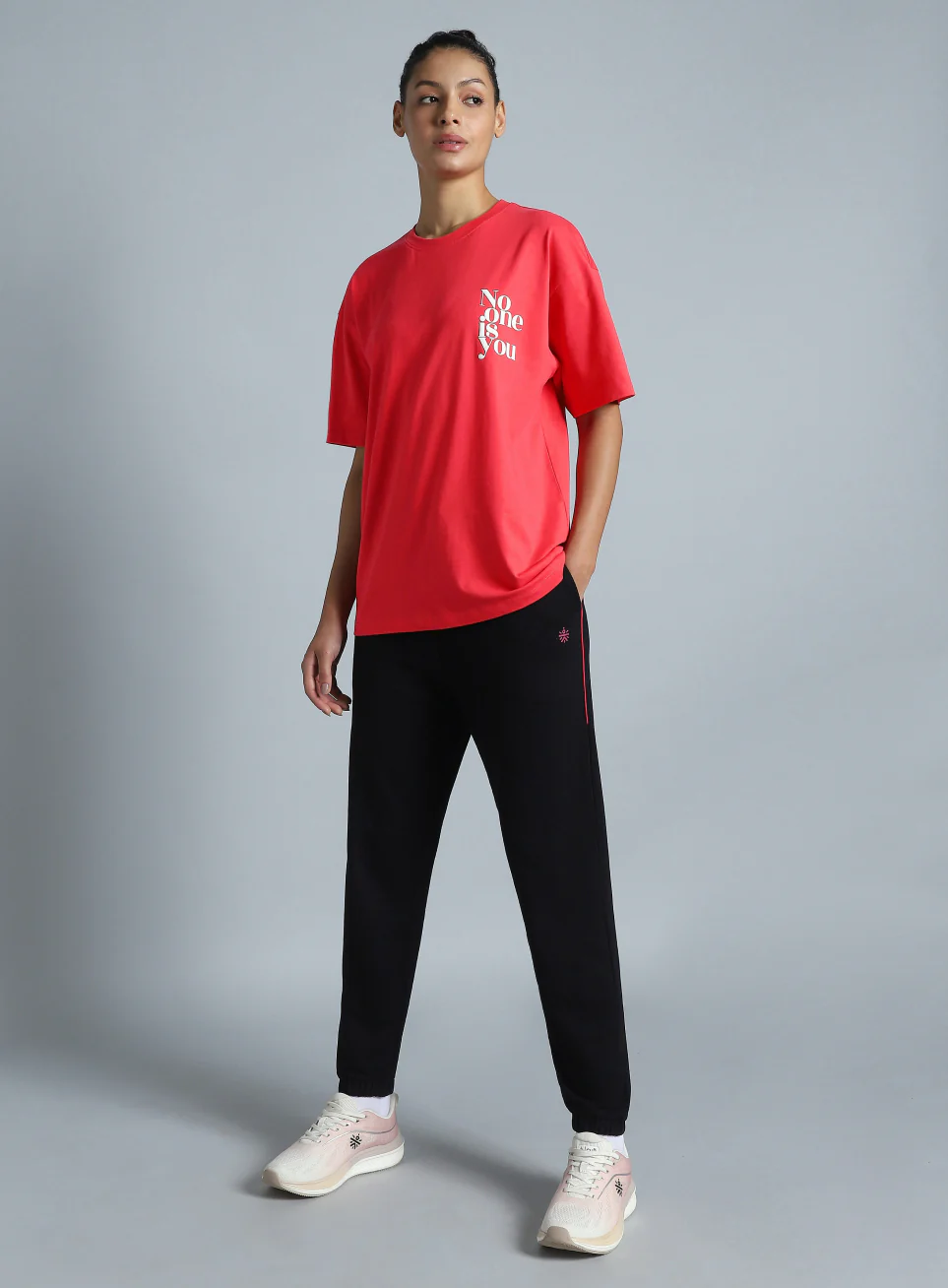 Women's Red Printed Oversized Fit T-shirt - Image 2