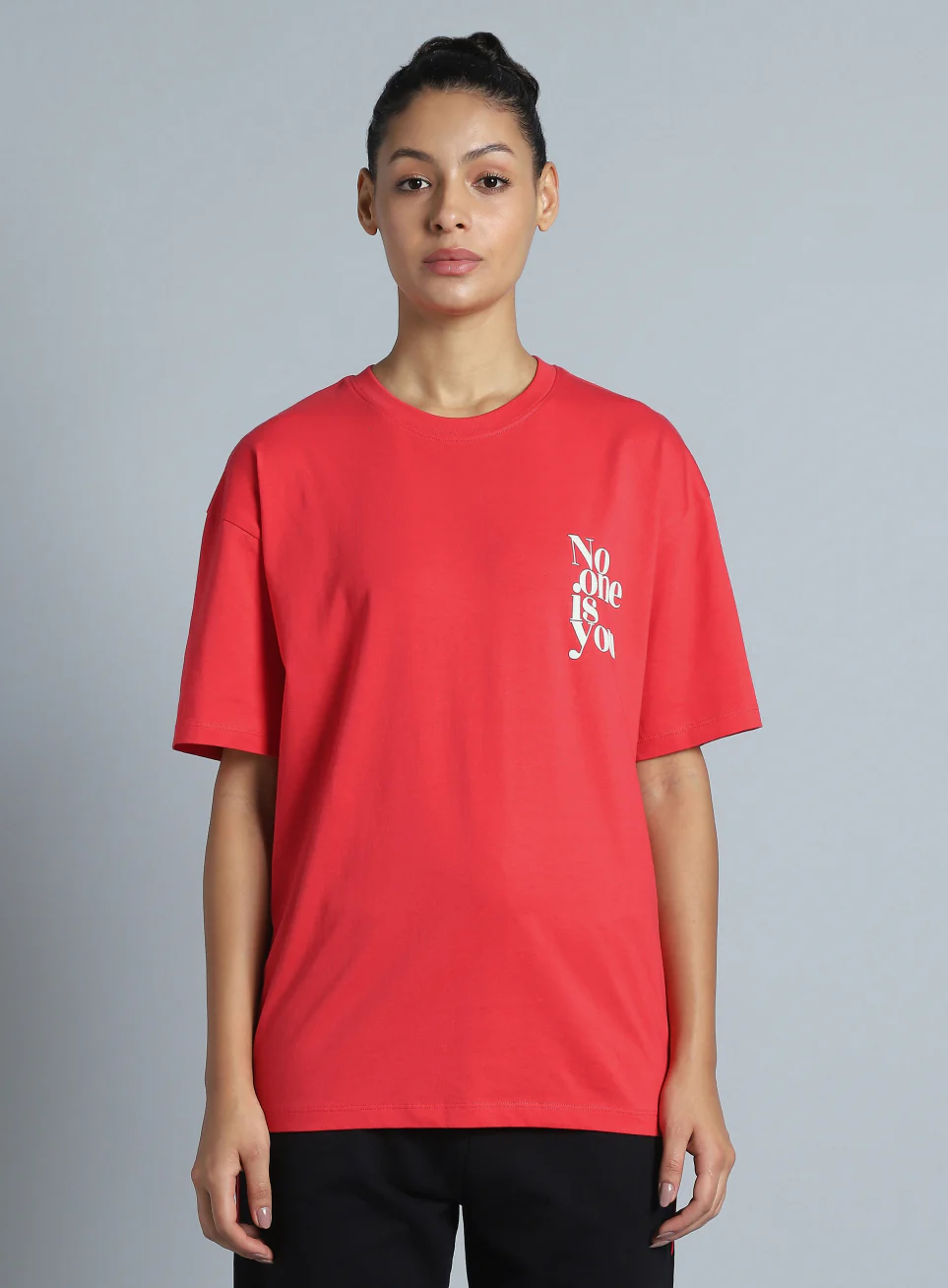 Women's Red Printed Oversized Fit T-shirt - Image 4