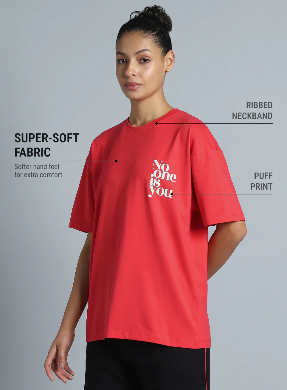 Women's Red Printed Oversized Fit T-shirt - Image 5