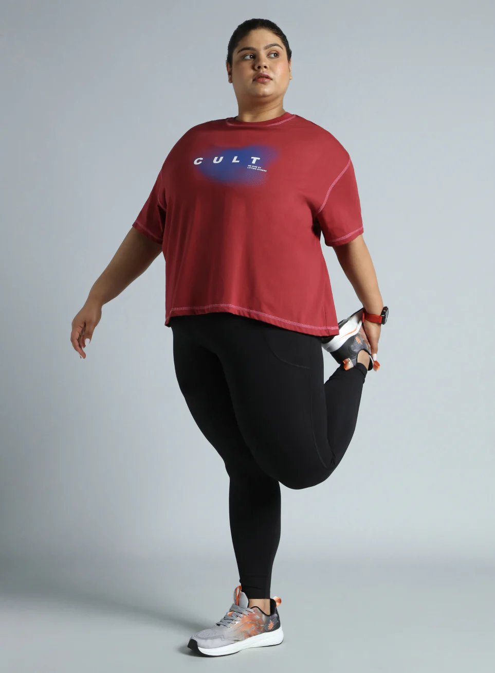 Women's Red Training Essential Graphic Plus Size Boxy Fit T-shirt - Image 3