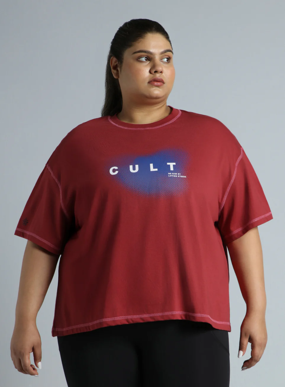 Women's Red Training Essential Graphic Plus Size Boxy Fit T-shirt - Image 4