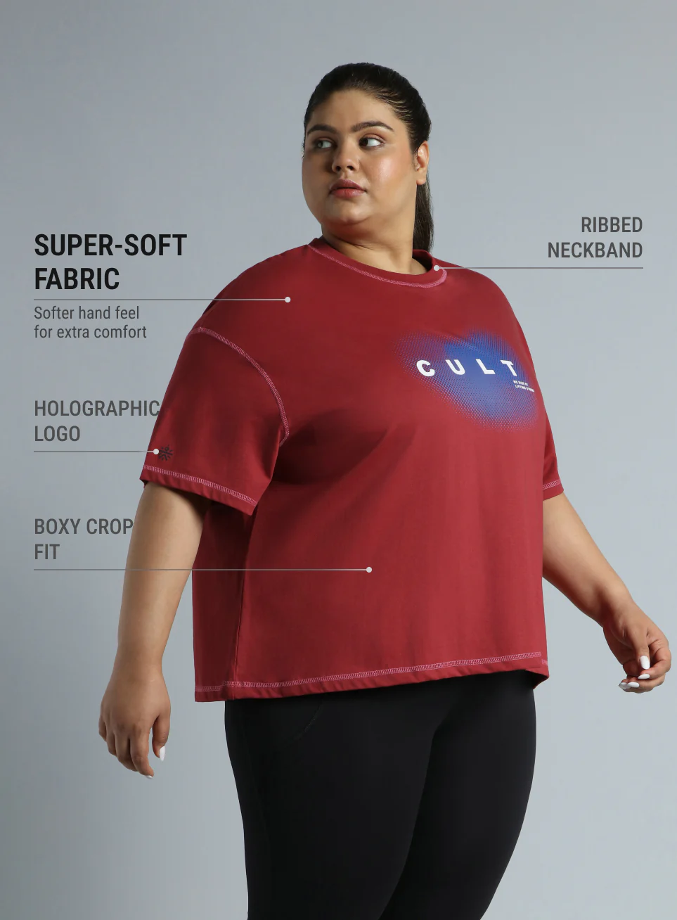 Women's Red Training Essential Graphic Plus Size Boxy Fit T-shirt - Image 5