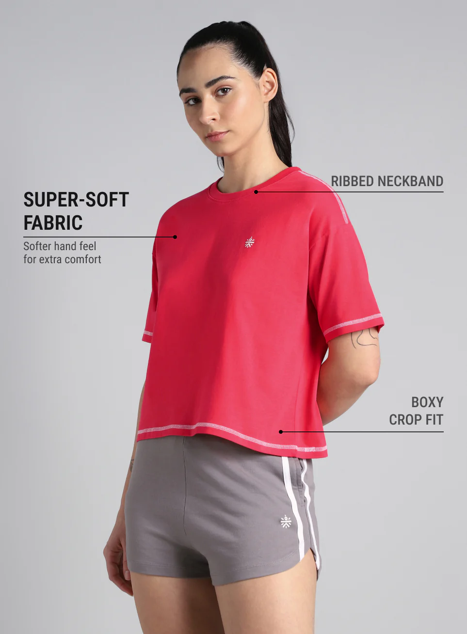 Women's Red Unity Boxy Crop Fit Top - Image 5