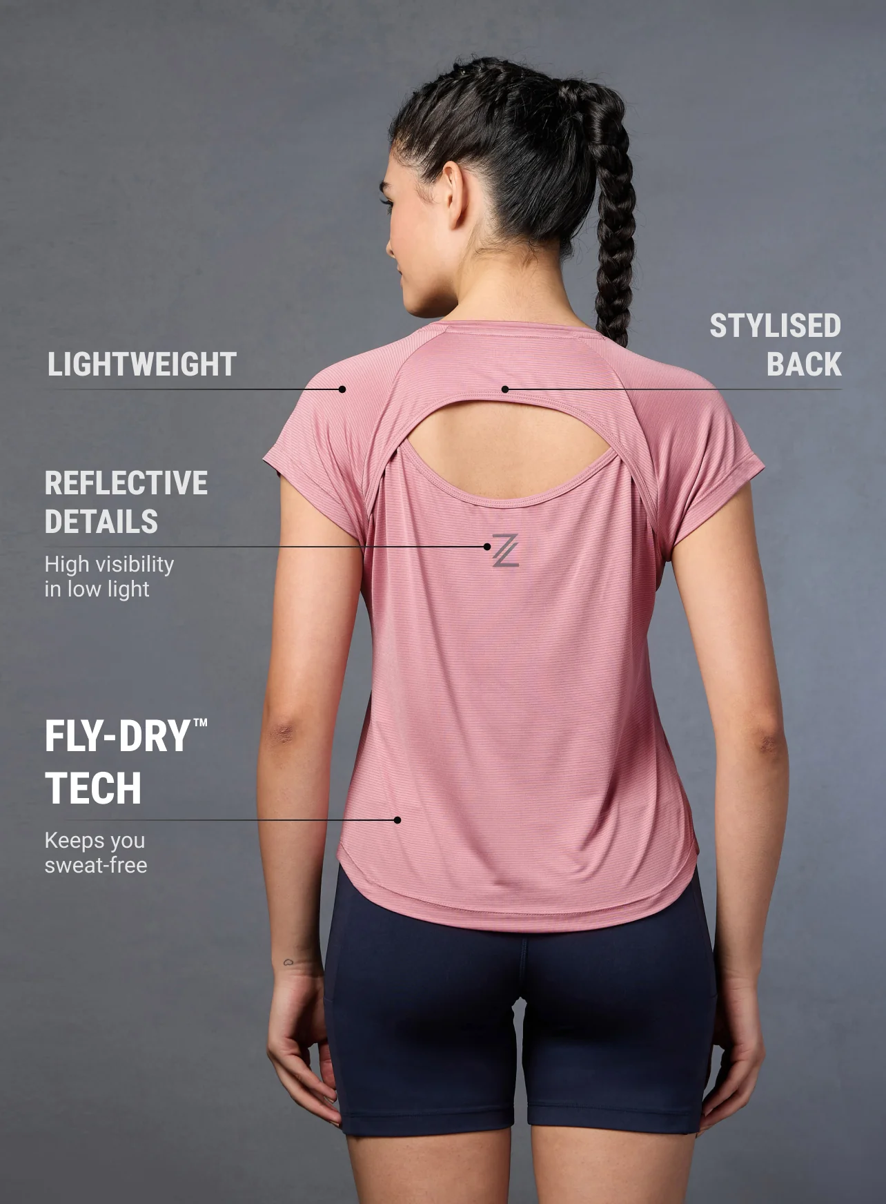 Women's Run Forward Stylised Back Pink T-shirt - Image 7