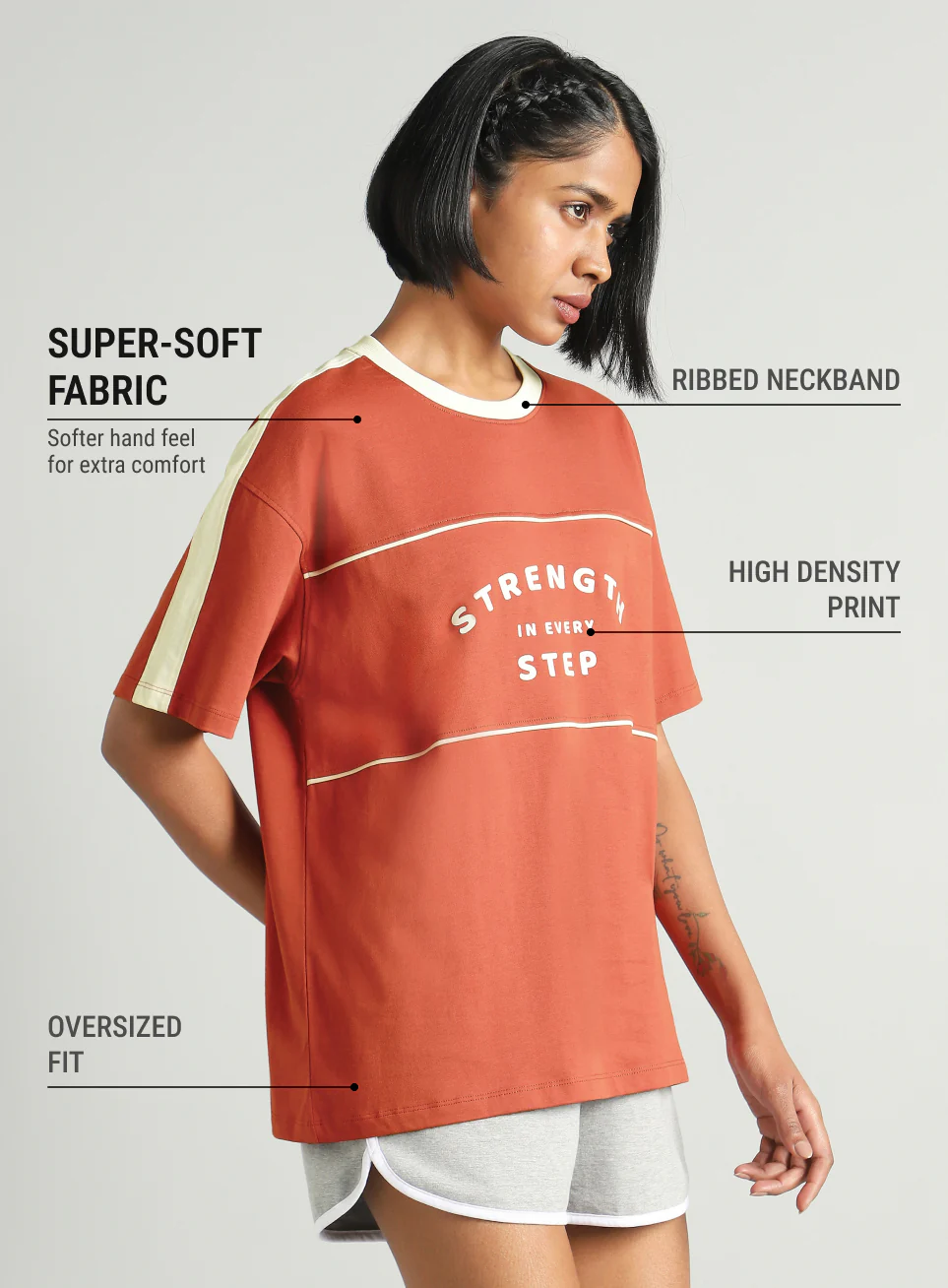 Women's Rust Fun Play Block Graphic Oversized T-shirt - Image 5