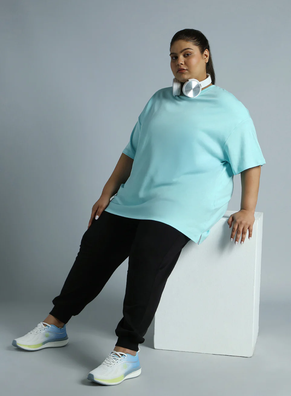 Women's Sky Blue Cotton Plus Size Everyday Oversized Fit T-shirt - Image 2
