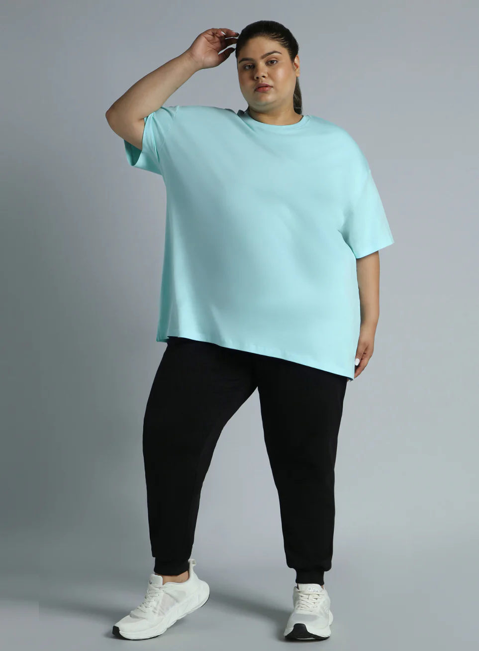 Women's Sky Blue Cotton Plus Size Everyday Oversized Fit T-shirt - Image 3