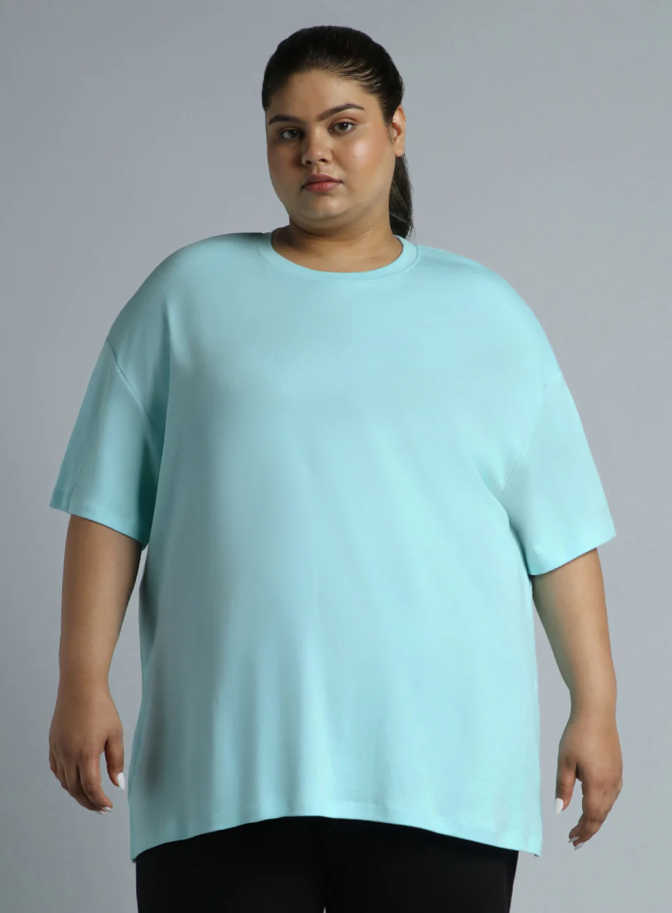 Women's Sky Blue Cotton Plus Size Everyday Oversized Fit T-shirt - Image 4