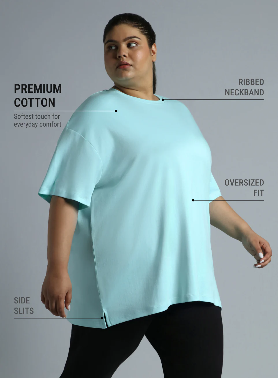 Women's Sky Blue Cotton Plus Size Everyday Oversized Fit T-shirt - Image 5