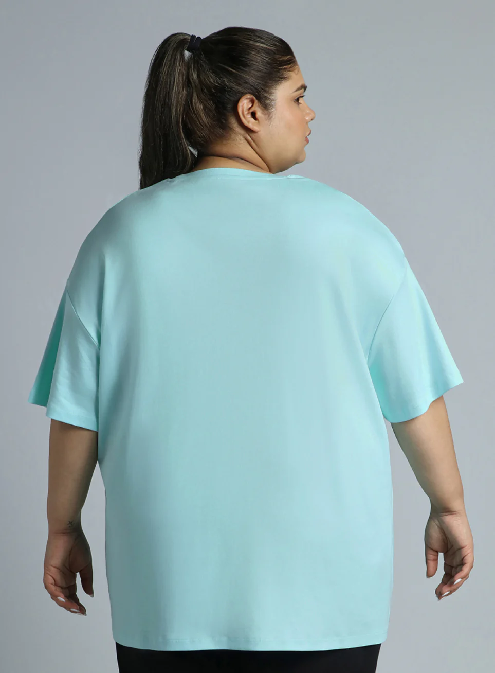 Women's Sky Blue Cotton Plus Size Everyday Oversized Fit T-shirt - Image 6