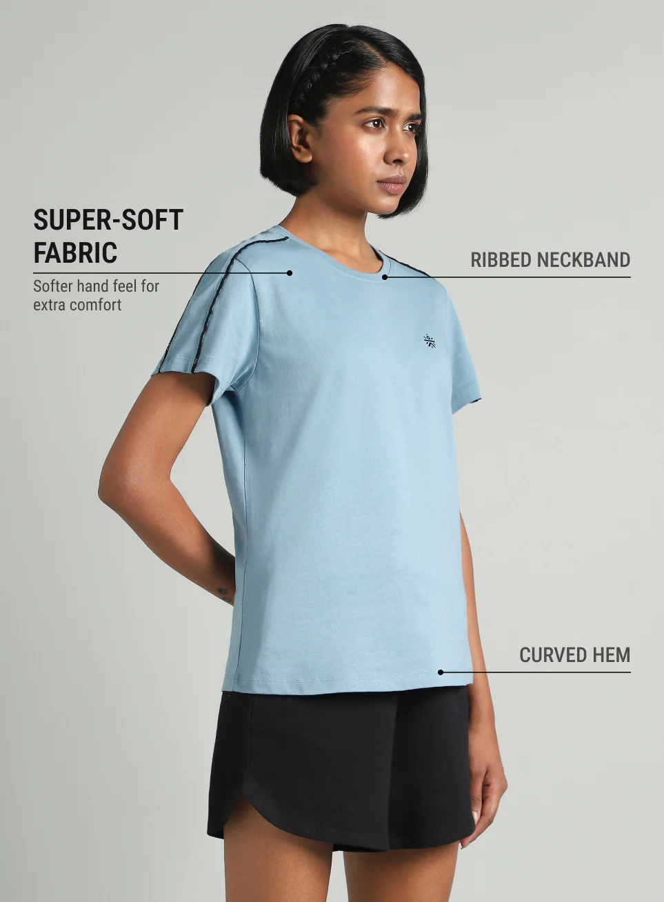 Women's Sky Blue Panel Play T-shirt - Image 5