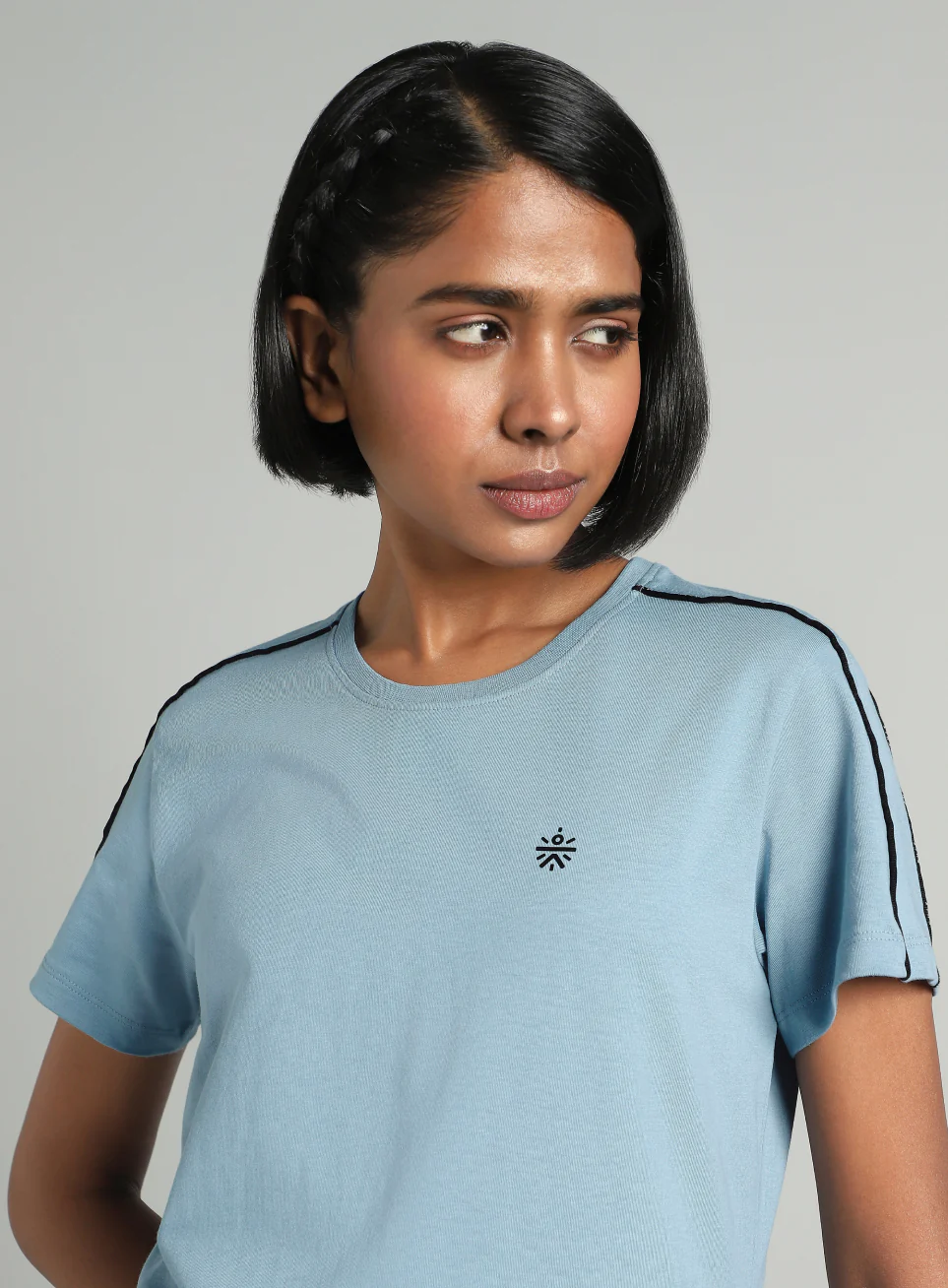 Women's Sky Blue Panel Play T-shirt - Image 7