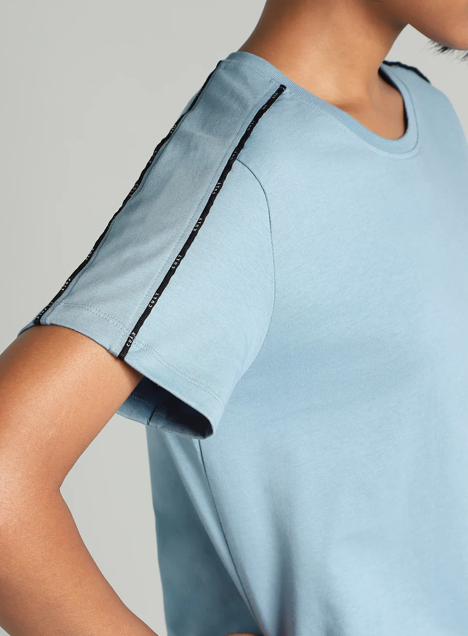 Women's Sky Blue Panel Play T-shirt - Image 8