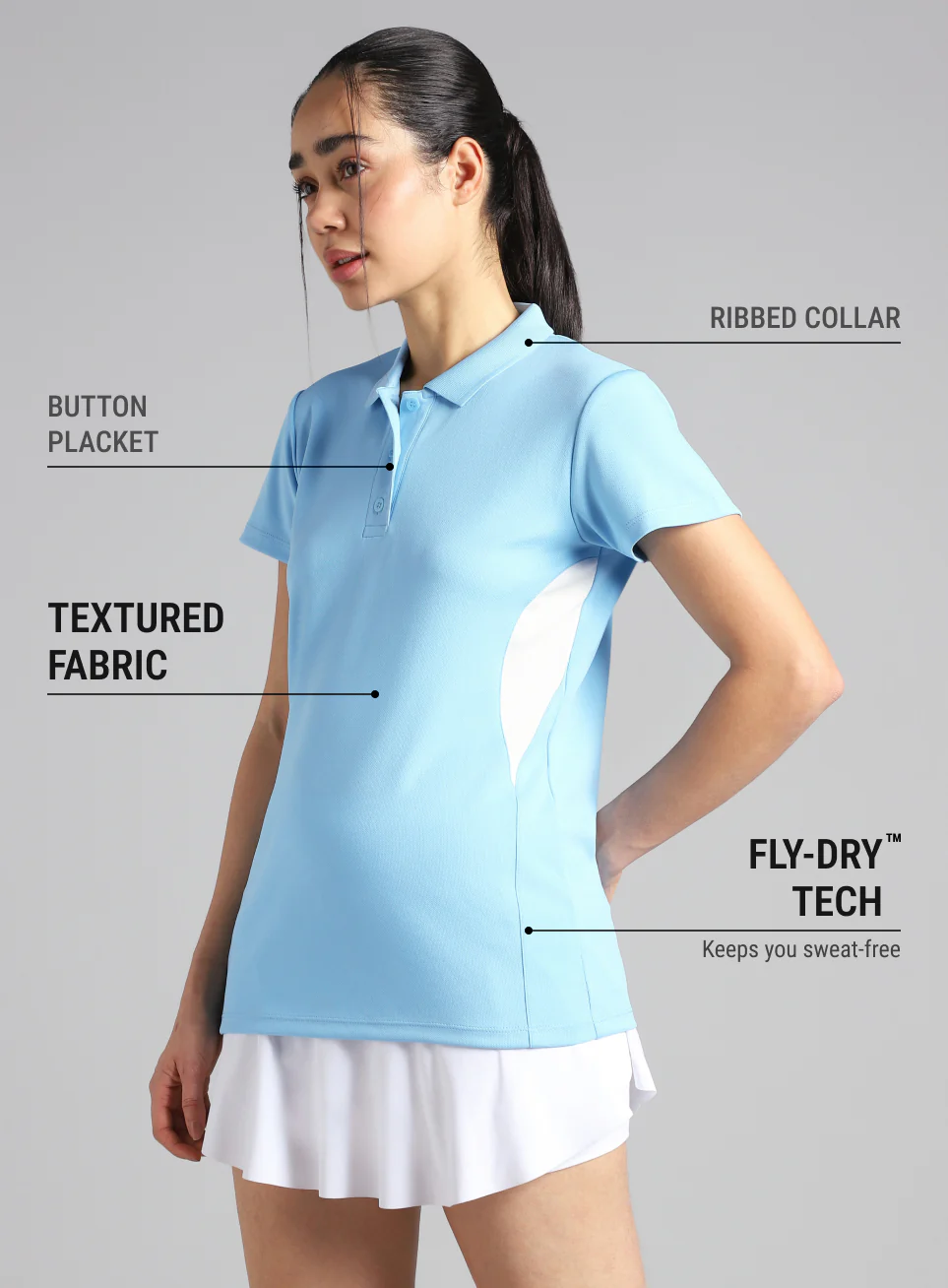 Women's Sky Blue True Performance Polo T-shirt - Image 5