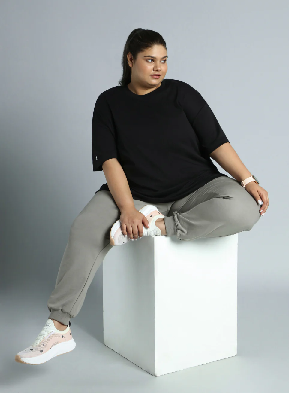 Women's Sky Dark Grey Cotton Plus Size Everyday Joggers - Image 2