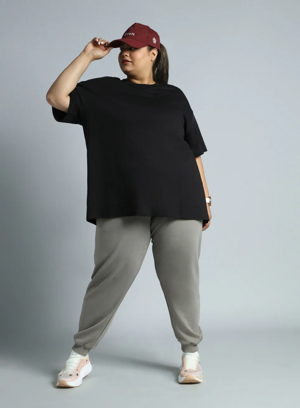 Women's Sky Dark Grey Cotton Plus Size Everyday Joggers - Image 3