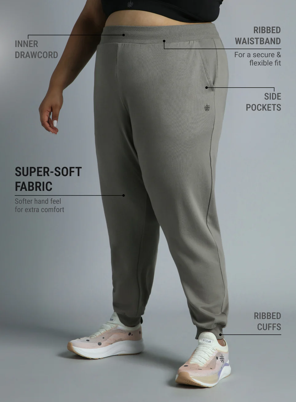 Women's Sky Dark Grey Cotton Plus Size Everyday Joggers - Image 5