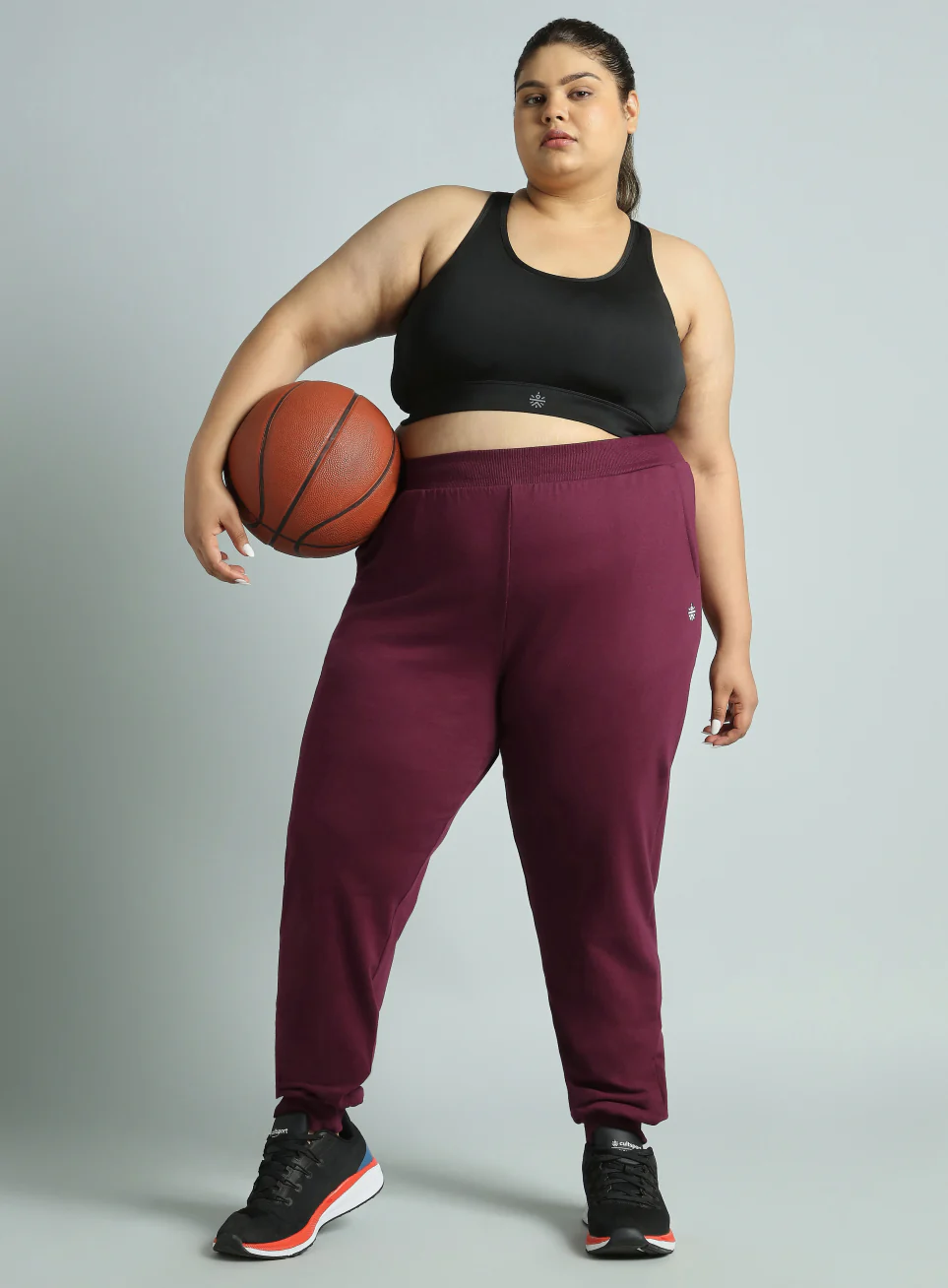Women's Sky Maroon Cotton Plus Size Everyday Joggers - Image 2