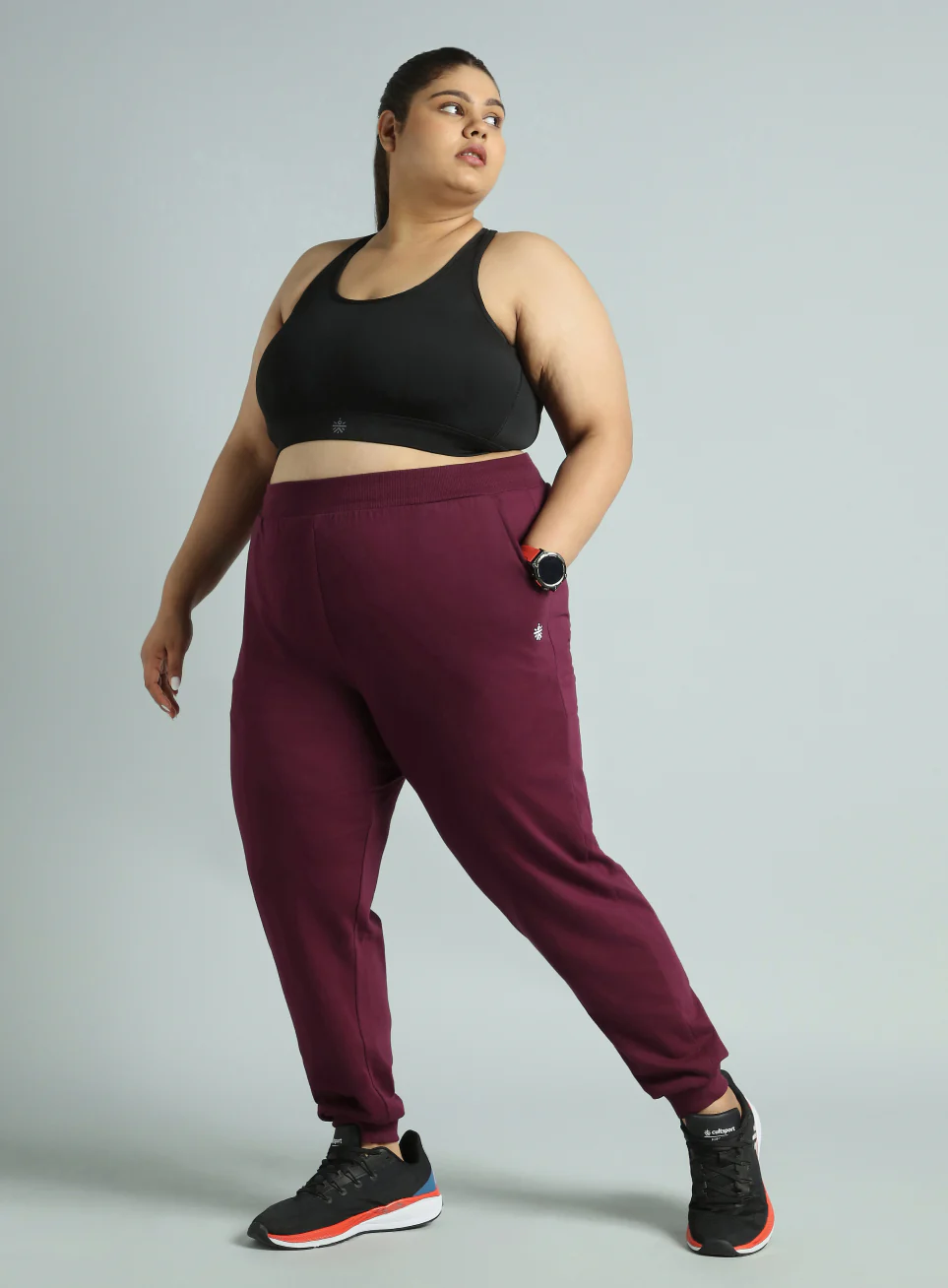 Women's Sky Maroon Cotton Plus Size Everyday Joggers - Image 3