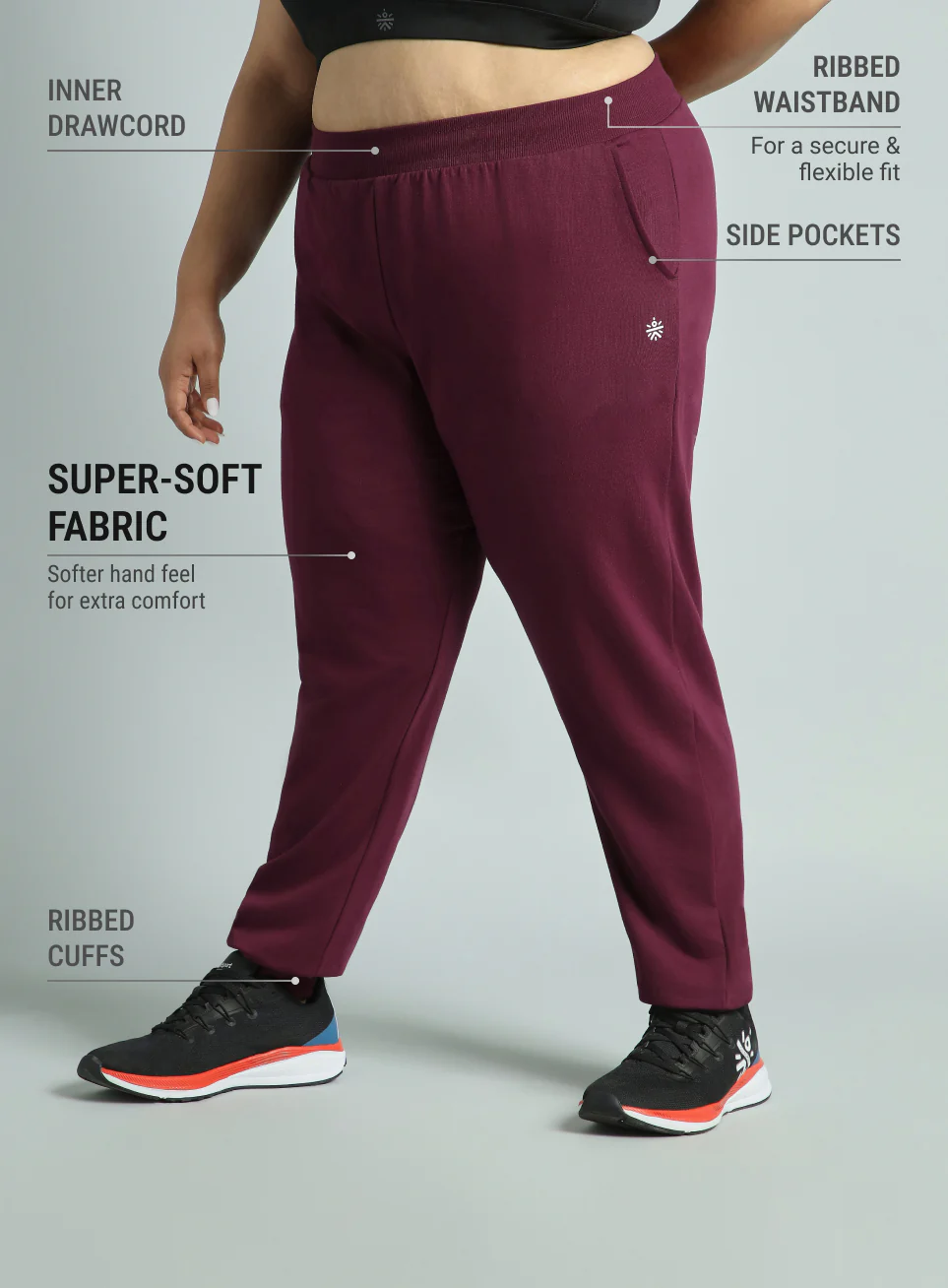 Women's Sky Maroon Cotton Plus Size Everyday Joggers - Image 5