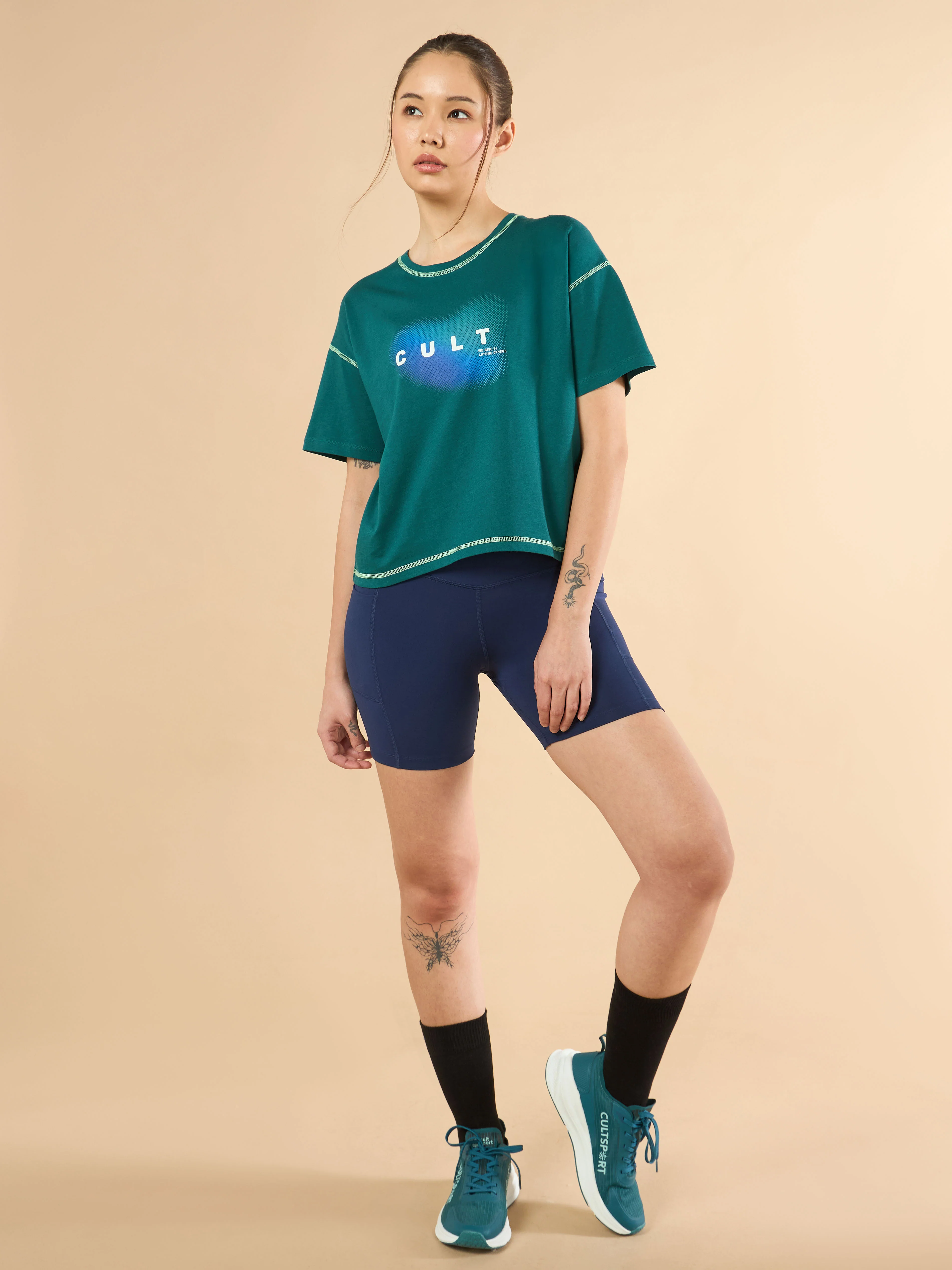 Women's Teal Cult Spirit Graphic Boxy crop T-shirt - Image 2