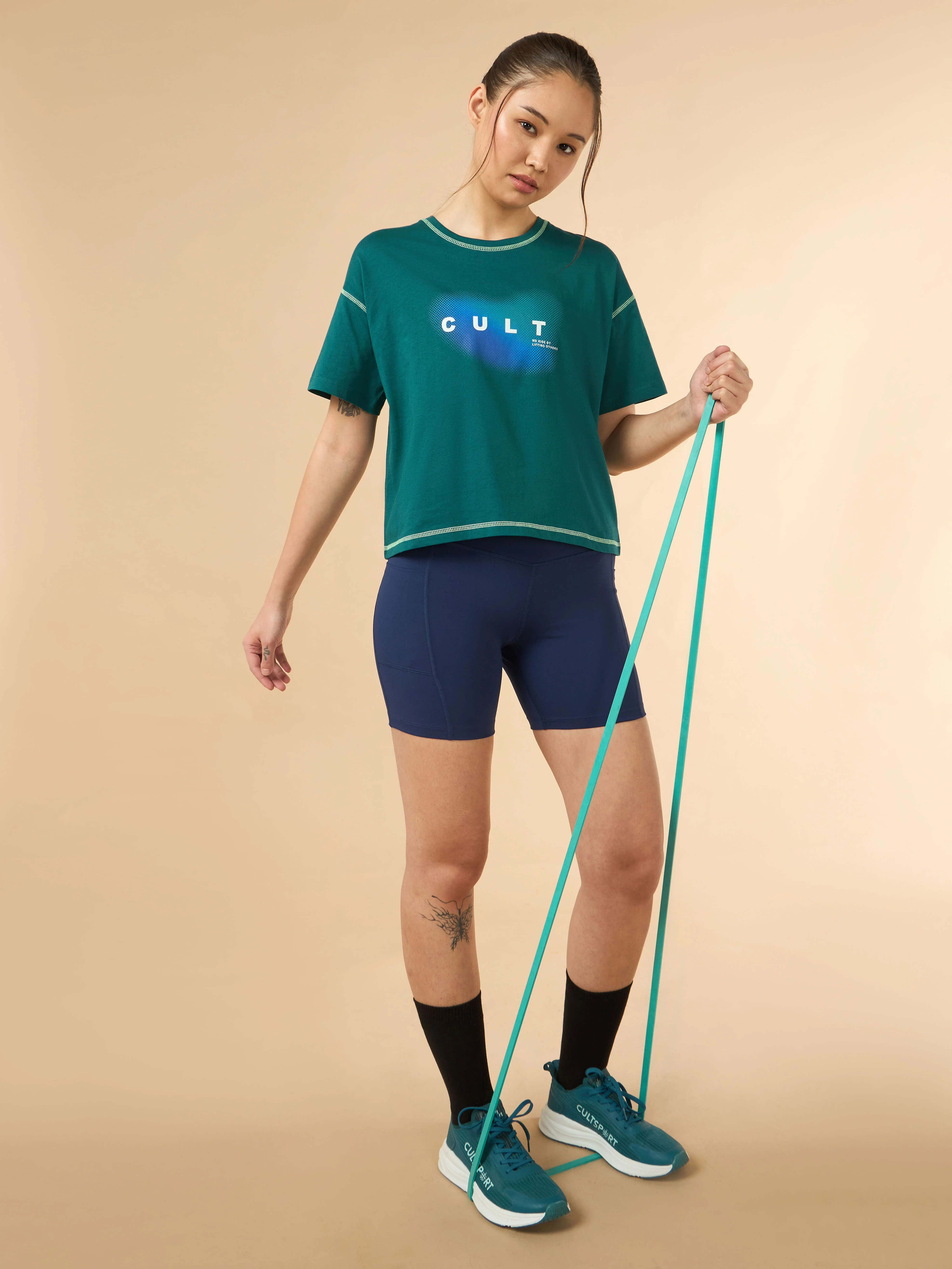 Women's Teal Cult Spirit Graphic Boxy crop T-shirt - Image 3