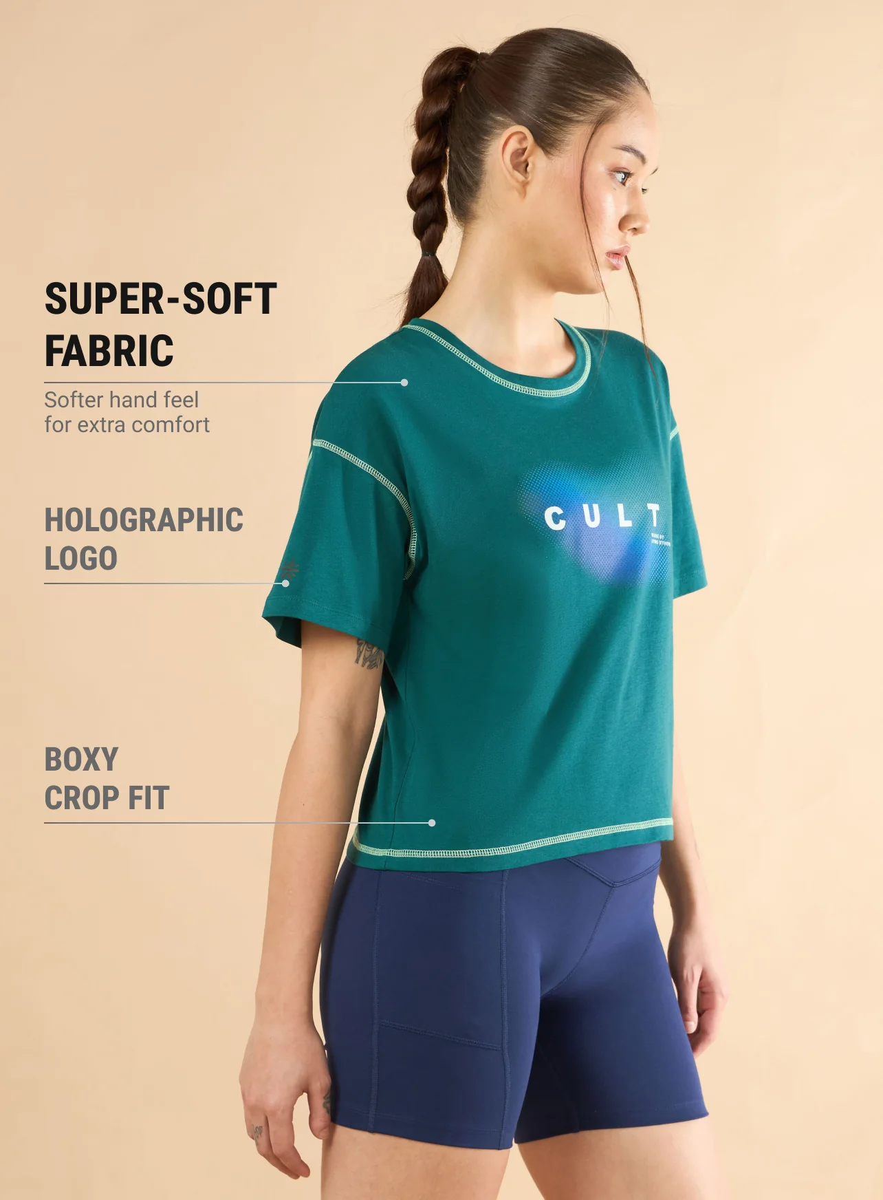 Women's Teal Cult Spirit Graphic Boxy crop T-shirt - Image 5