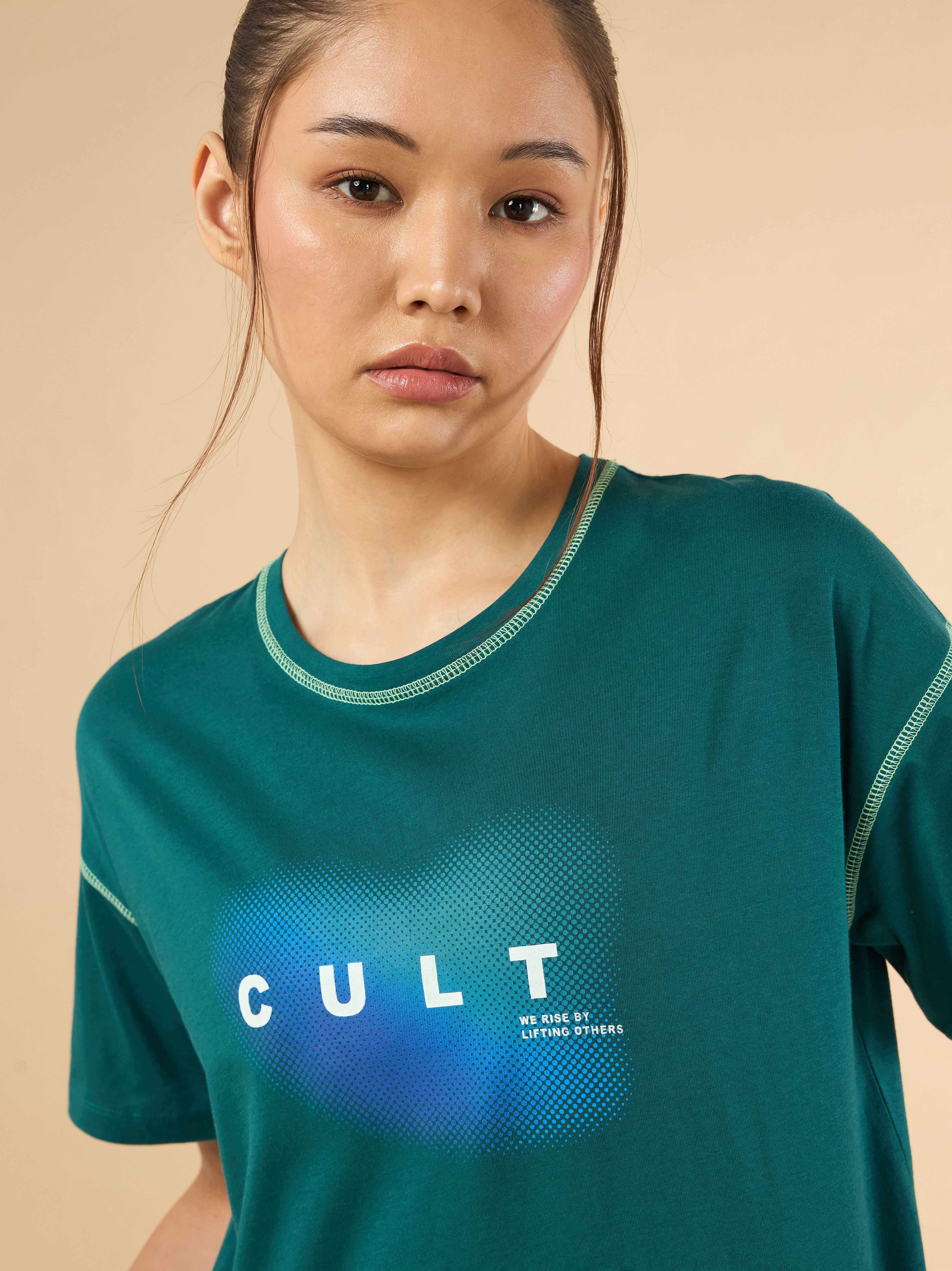 Women's Teal Cult Spirit Graphic Boxy crop T-shirt - Image 7