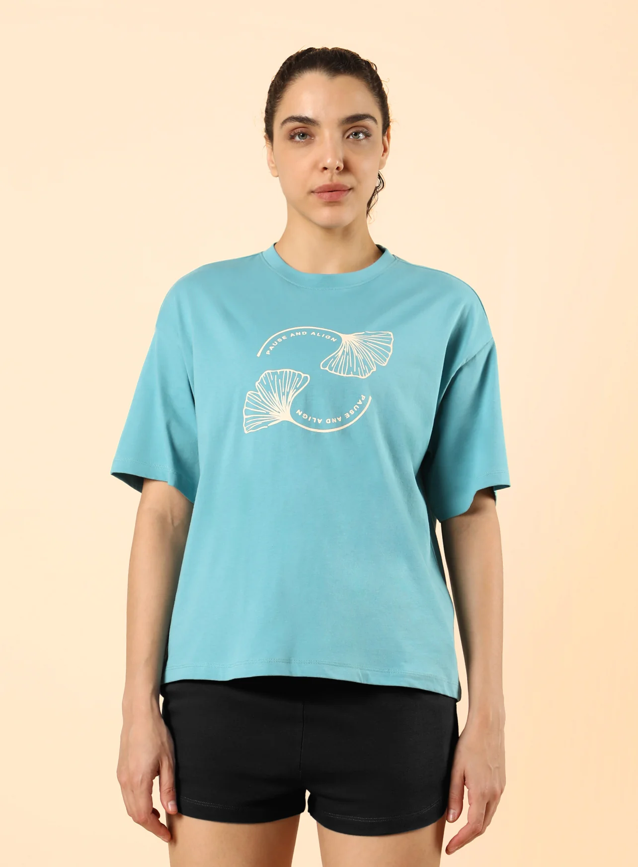 Women's Teal Pause and Align Printed T-shirt - Image 4