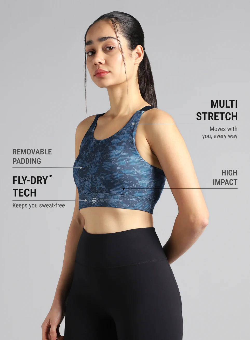 Women's Teal Printed High Impact Training Bra - Image 5