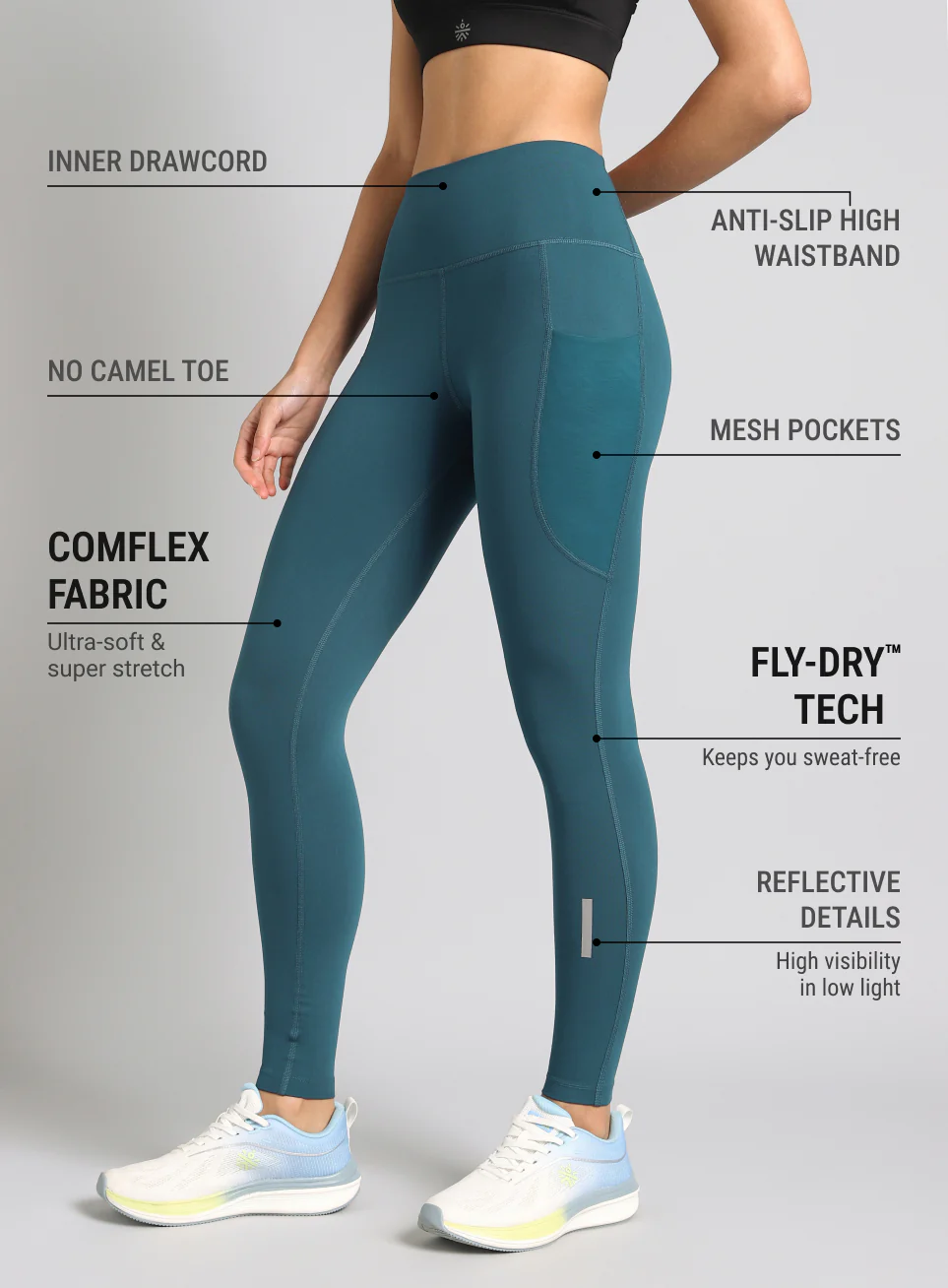 Women's Teal Run Elevate COMFlex Tights - Image 5