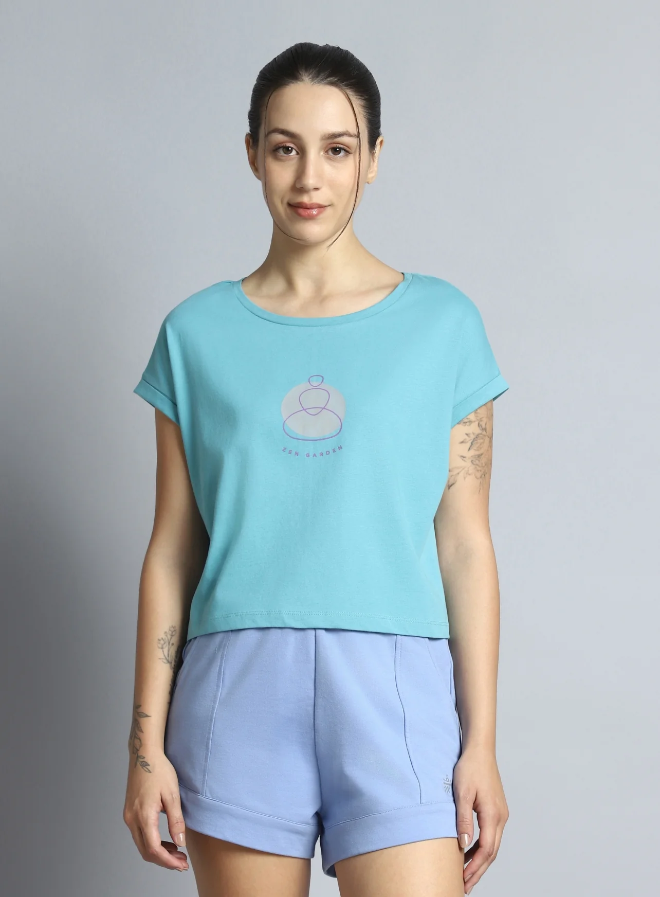 Women's Teal Yoga Harmony Graphic T-shirt - Image 4