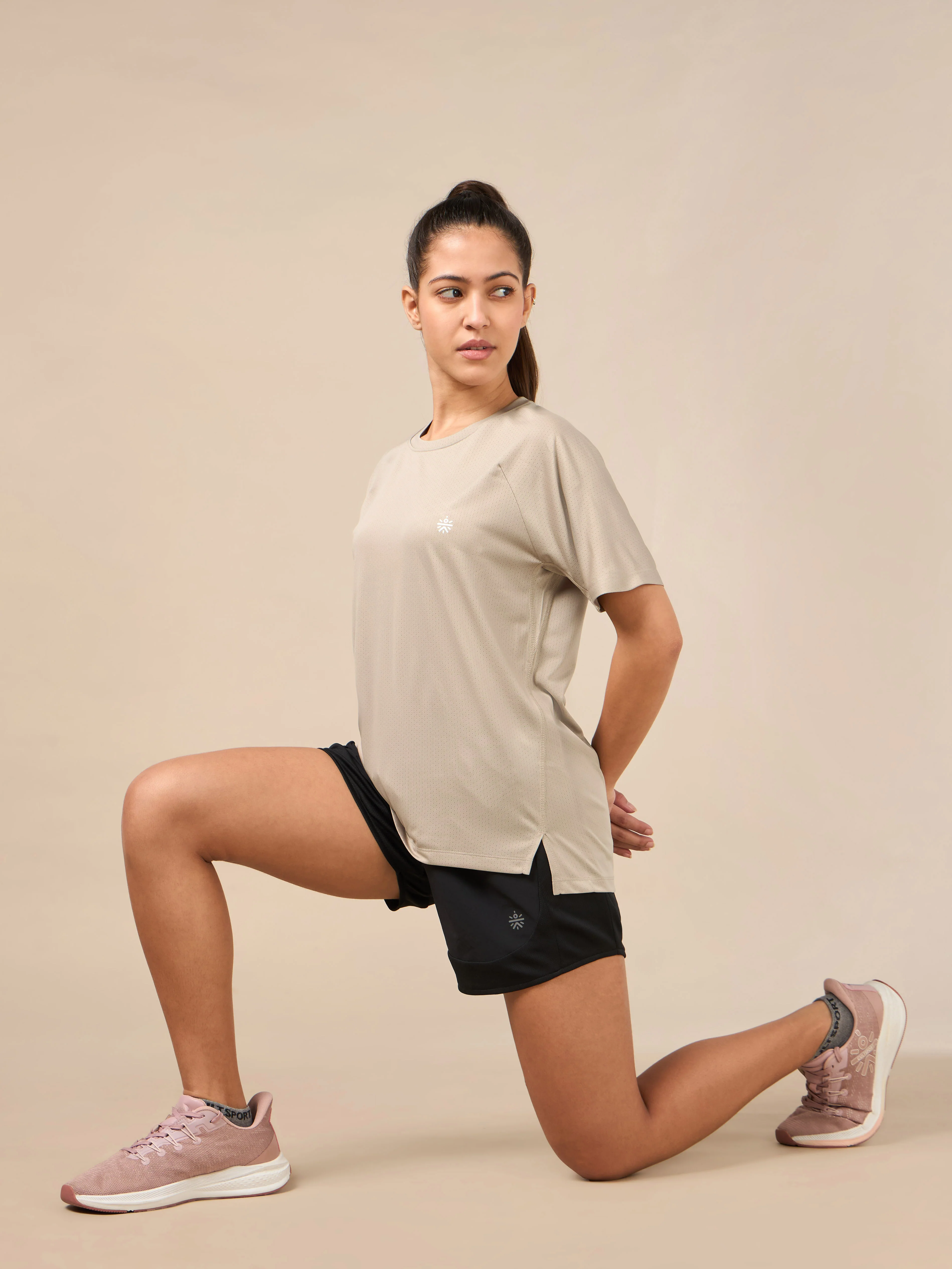 Women's Technical Knit Beige Run On T-shirt - Image 3