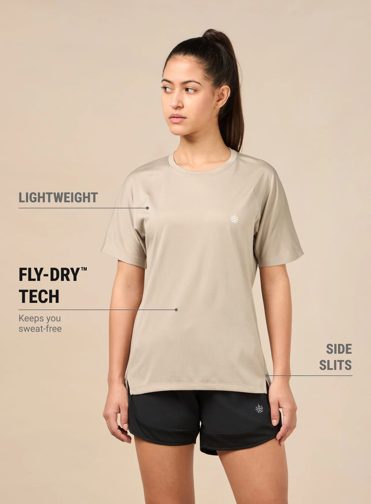 Women's Technical Knit Beige Run On T-shirt - Image 4