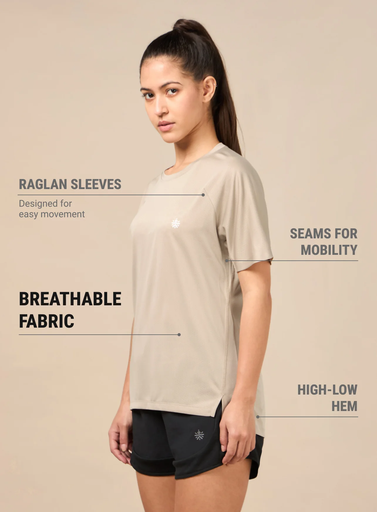Women's Technical Knit Beige Run On T-shirt - Image 5