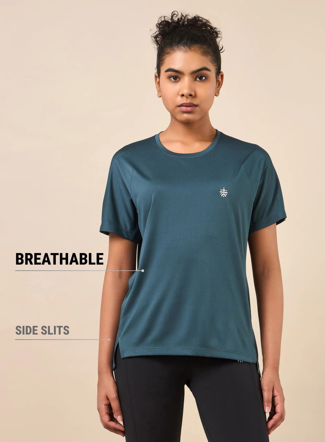 Women's Technical Knit Teal Run On T-shirt - Image 4