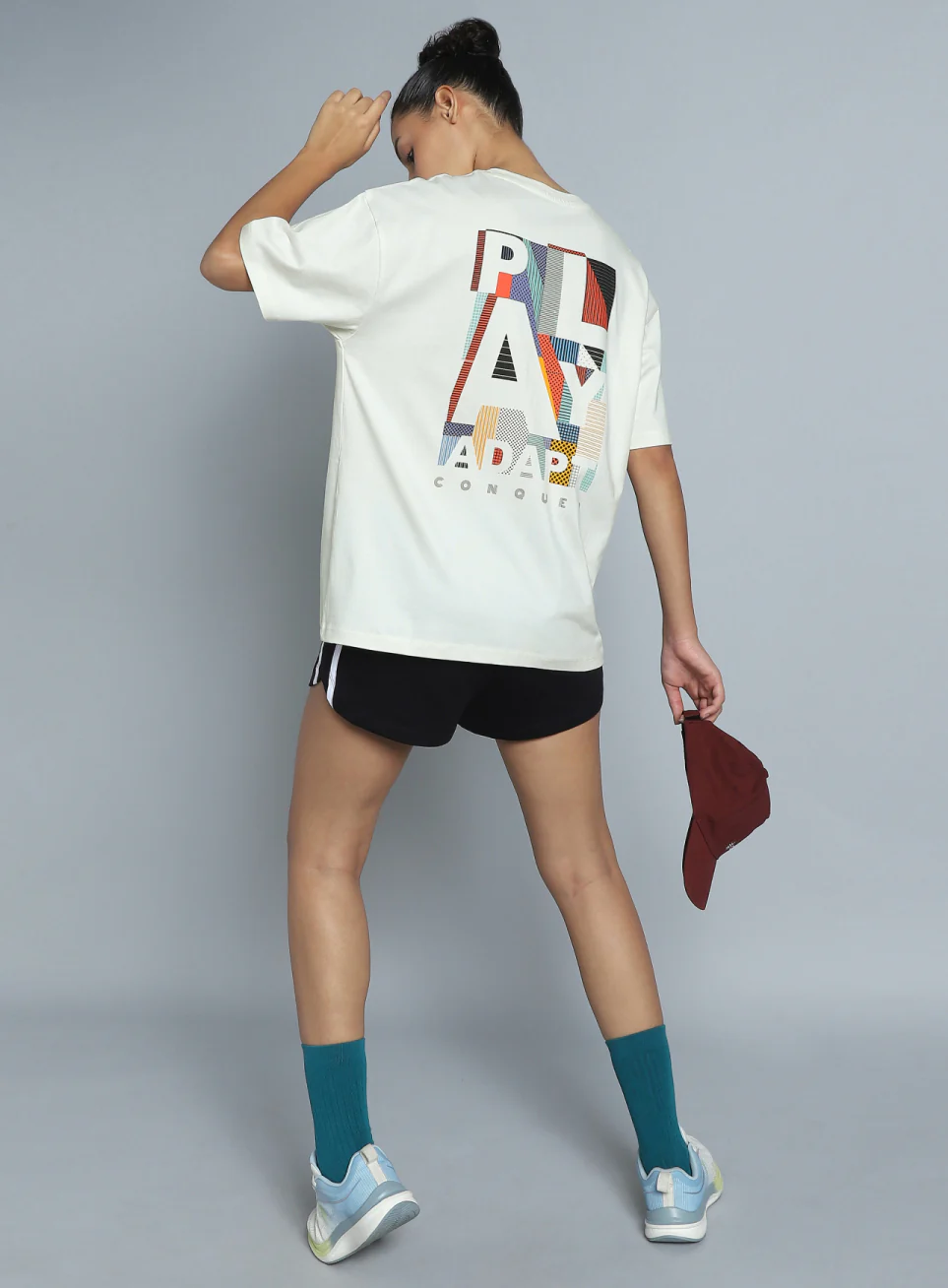 Women's White Back Print Oversized Fit T-shirt - Image 3